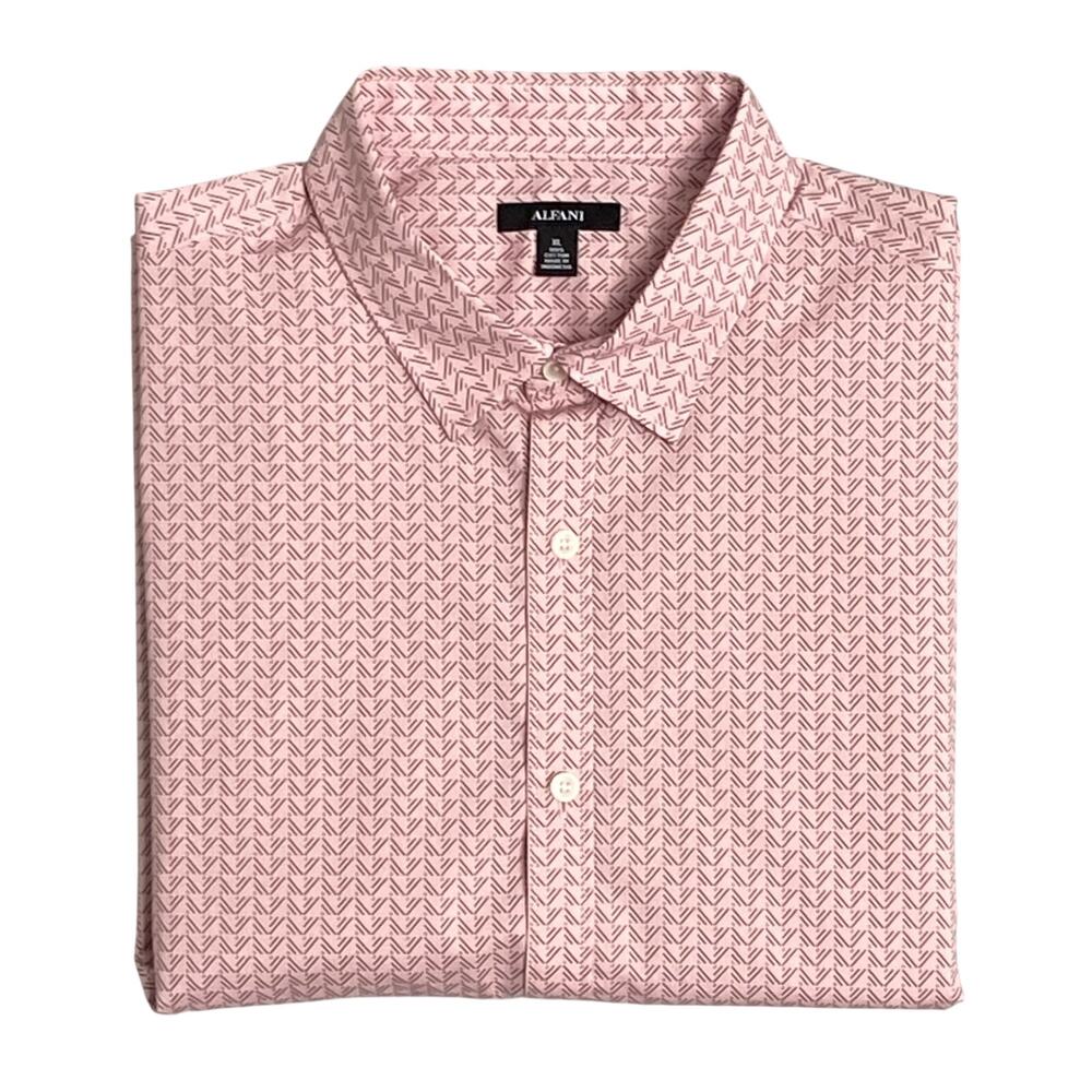 Alfani Men's Shirt Small Short Sleeve Button-Up Cotton Shirt Pink Geo Print NWT